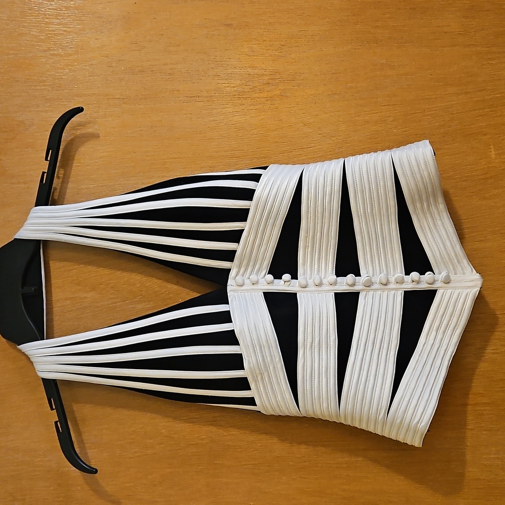 Black and White Halter Top with Button Detail